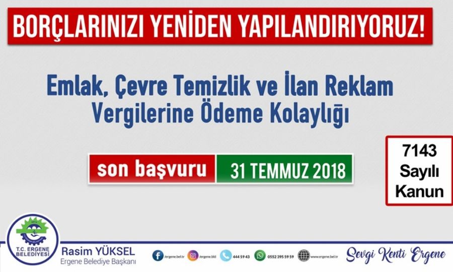 Ergene Belediyesi’nden Yapılandırma Fırsatı Açıklaması