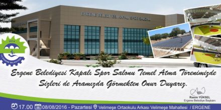 8 Austos 2016 Tarihinde Ergene Belediyesi Kapal Spor Salonunun Temeli Atlyor
